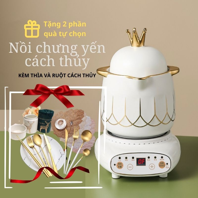 Nồi chưng yến, nồi hầm cách thủy ☘𝐁𝐀̉𝐎 𝐇𝐀̀𝐍𝐇 𝟏𝟐 𝐓𝐇𝐀́𝐍𝐆☘ Nồi hoàng gia tặng thìa tiện lợi có hdsd tiếng Việt đi kèm
