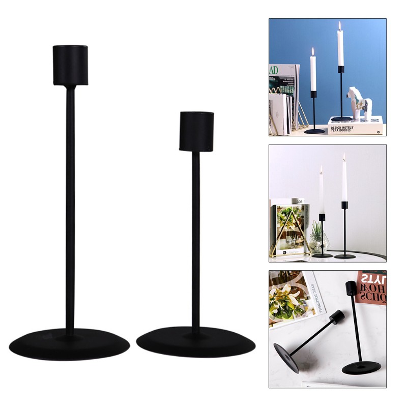 Set 2 chân nến kim loại màu đen phong cách retro lãng mạn