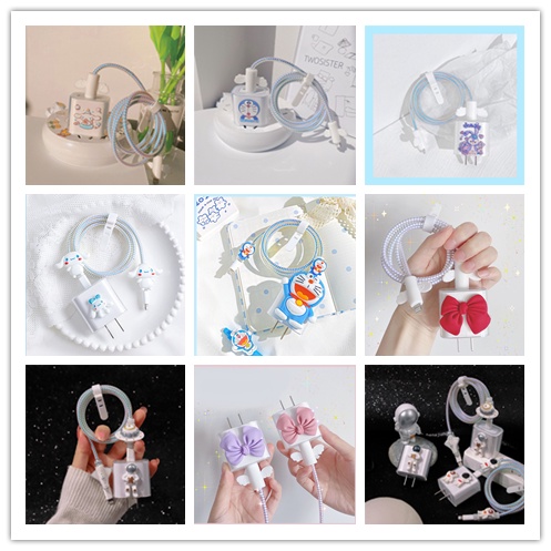 Vỏ bọc bảo vệ đầu dây cáp sạc mềm trong suốt họa tiết hoạt hình xinh xắn cho  18W/20W