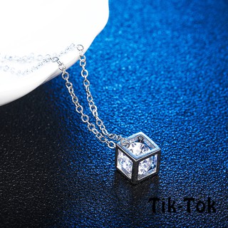 Dây chuyền nữ mặt khối lập phương vòng cổ bạc mạ thiết kế đơn giản trang sức nữ thời trang thanh lịch