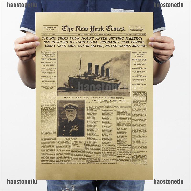 (tiu) Poster Giấy kraft Treo Tường Quầy bar Lịch Sử Cổ Điển new york times