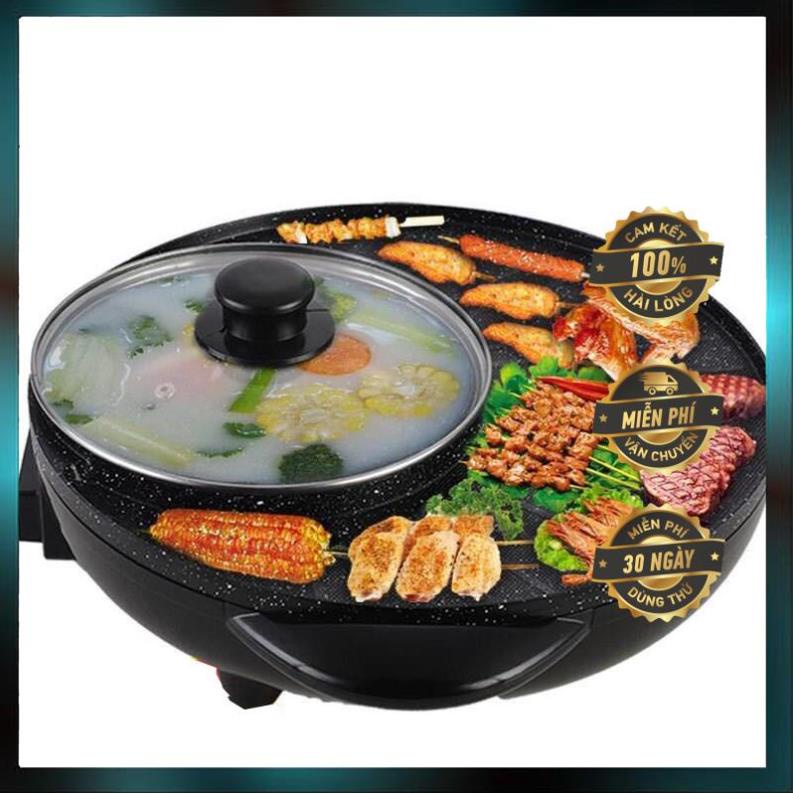 Chảo lẫu nướng đa năng hình tròn 36cm OuniKa, nồi lẩu đa năng, nồi lẩu 2 ngăn