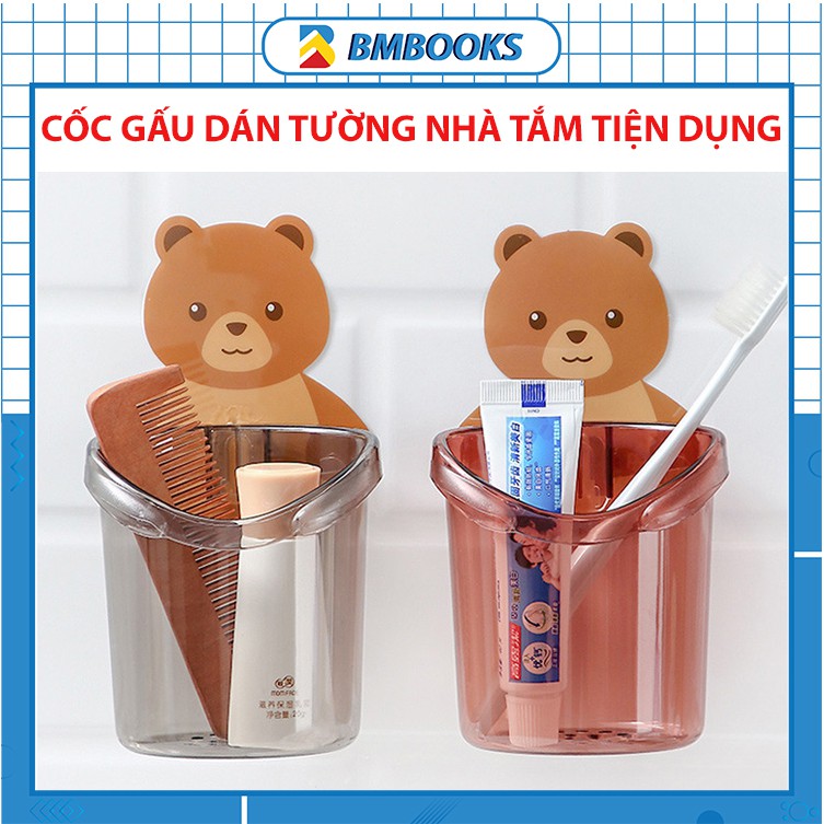 Cốc đựng bàn chải, kem đánh răng đa năng dán tường hình gấu nâu dễ thương