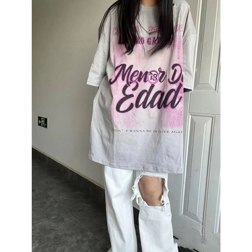Áo Thun 100% Cotton Tay Ngắn Cổ Tròn In Chữ Thời Trang Dành Cho Nữ