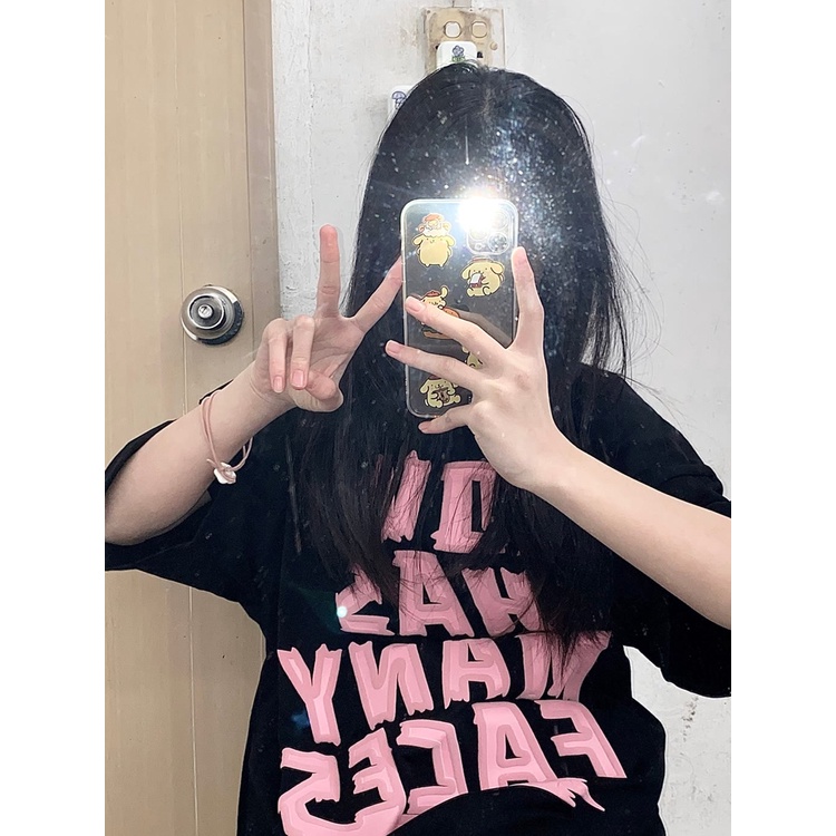 Áo Thun Nữ Ngắn Tay Màu Đen In Chữ Phong Cách Retro Mỹ