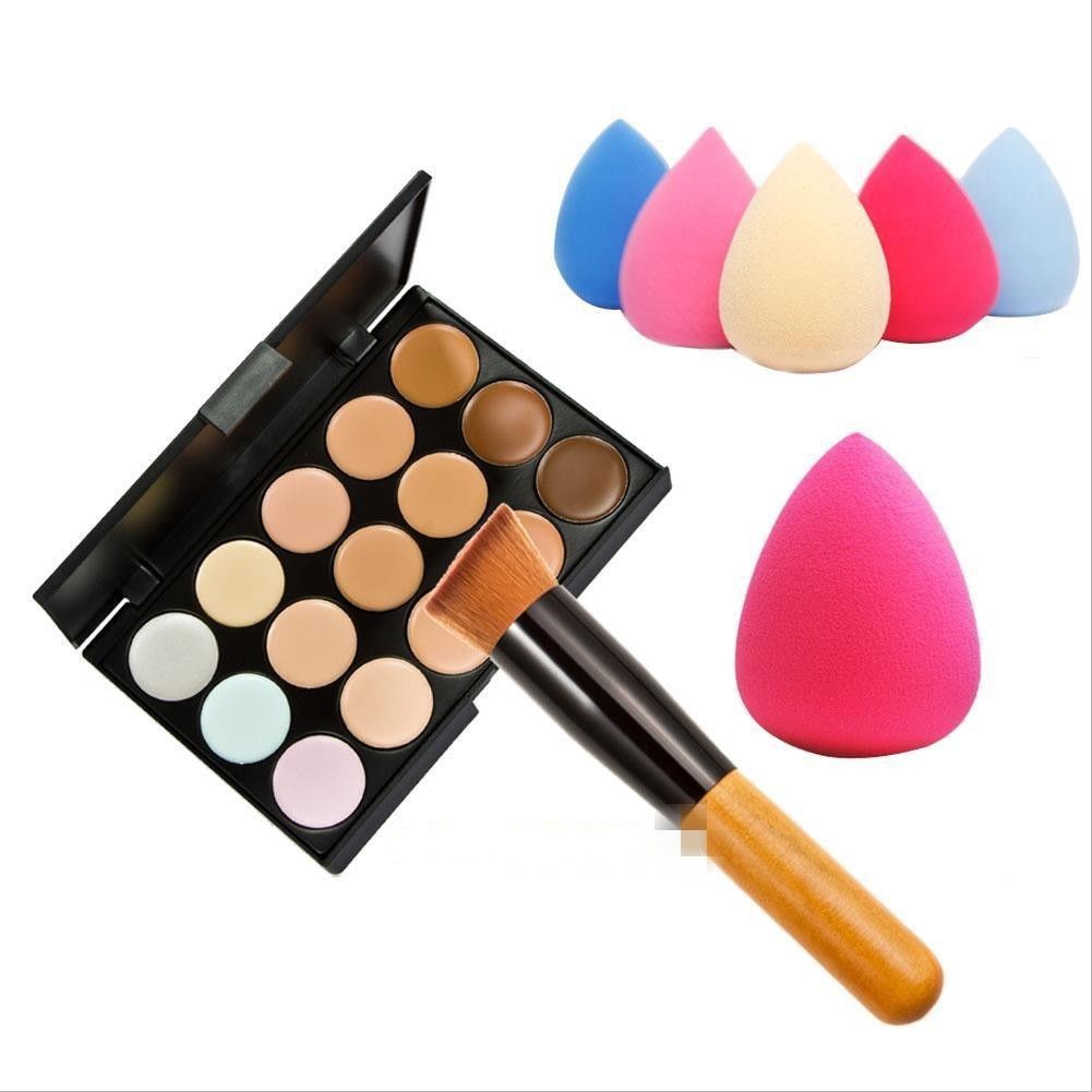 15 Colors Make up Contour Face Cream Concealer Palette+Sponge Puff+Powder Brush