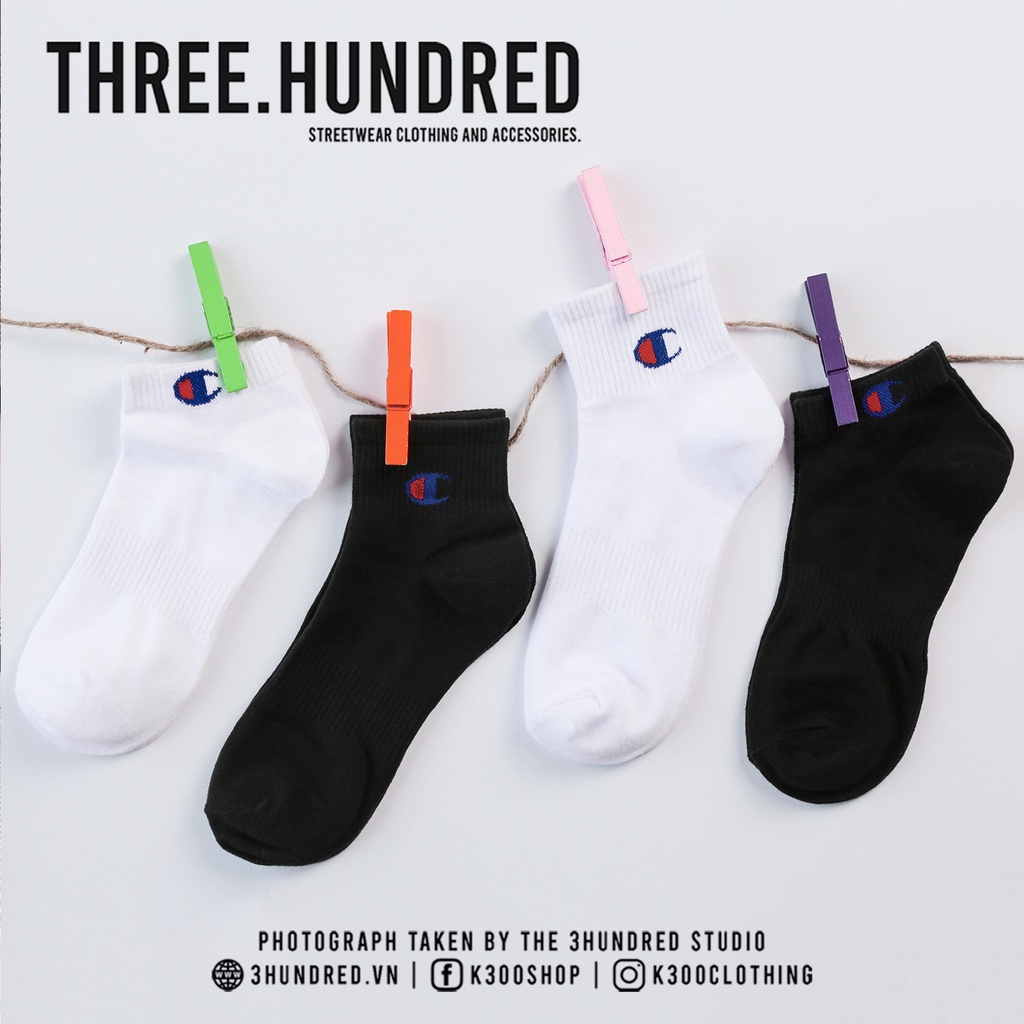 Vớ Nike Và Champion Thể Thao Màu Trắng Đen Chất Liệu 100% Cotton Dệt Kim Co Giãn Tốt