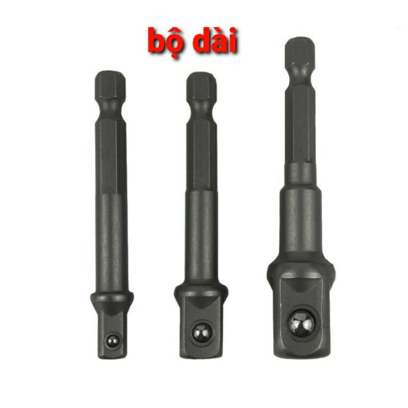 Bộ 3 Đầu Chuyển Sang Khẩu Bulong 1/4&quot; 3/8&quot; 1/2&quot;  Loại Dài Gắn Cho Máy Khoan, Máy Bắn Vít