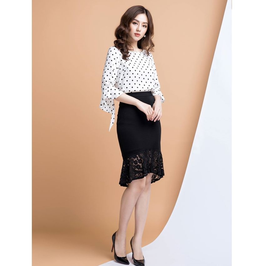 Chân váy công sở dáng đuôi cá phối ren | BigBuy360 - bigbuy360.vn