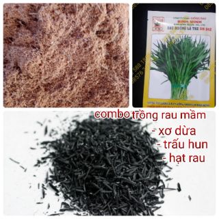 Combo giá thể trồng rau mầm sạch bằng xơ dừa và trấu hun
