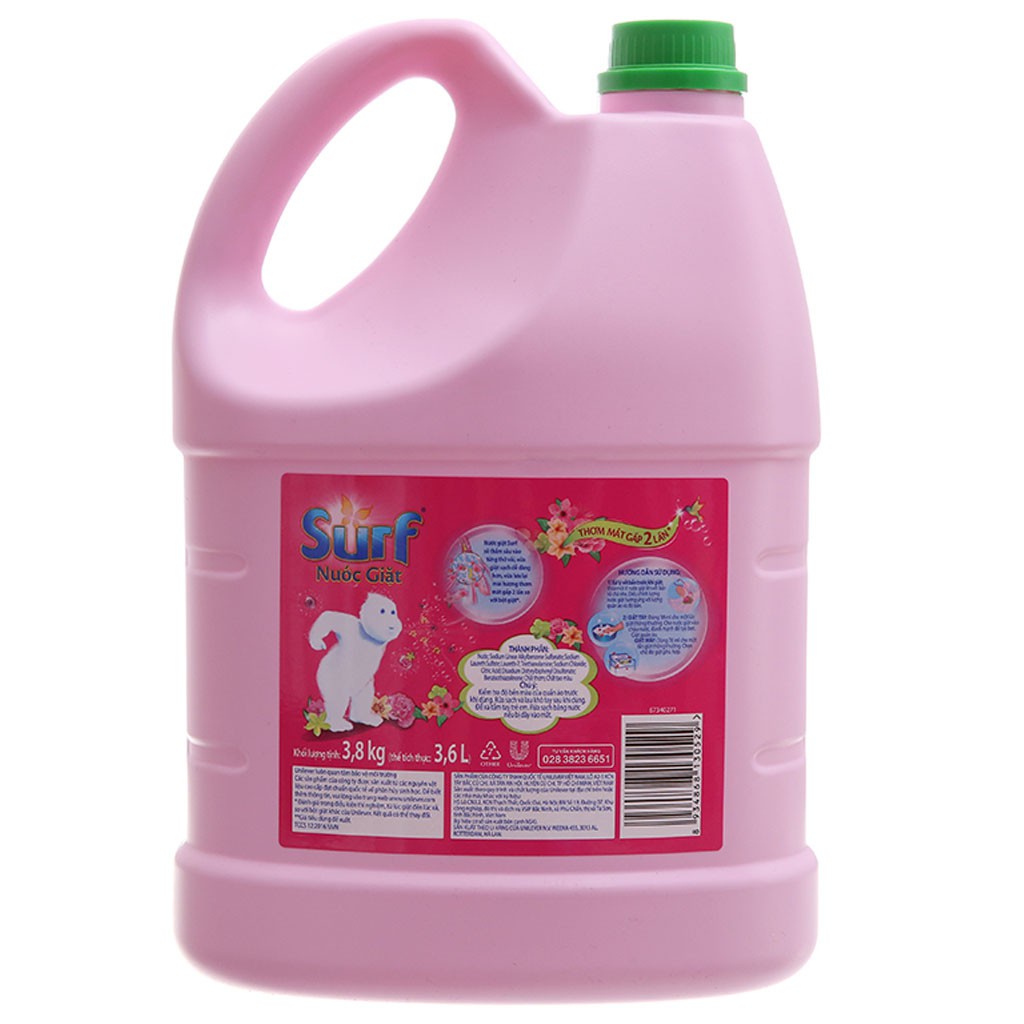 Nước Giặt Surf Hương Cỏ Hoa Diệu Kỳ Can 3,8kg (Sạch nhanh hiệu quả, hương hoa lan tỏa)