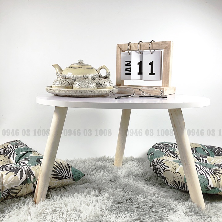 Bàn gỗ mini FREESHIP Bàn oval gỗ mini dùng ngồi bệt, làm bàn trà, bàn cà phê, decor phòng ngủ siêu xinh