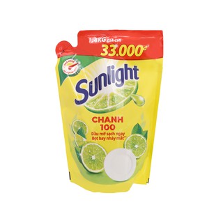 Nước rửa chén Sunlight Chanh 100 chiết xuất chanh tươi túi 1.3 lít