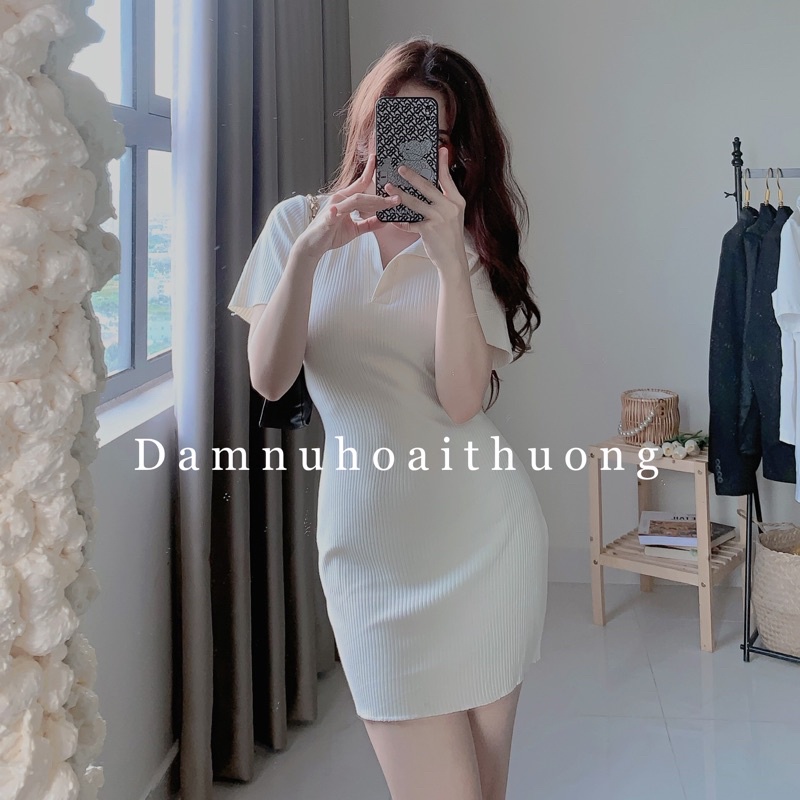 Váy polo ôm body/ Đầm ôm cổ sơ mi dáng ngắn, cộc tay chất gân xịn mịn | BigBuy360 - bigbuy360.vn