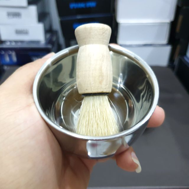 Chổi Quét Kem Cạo Râu Và Chén Inox, Bộ Dụng Cụ Quét Kem Cạo Râu Cho Nam Giới.