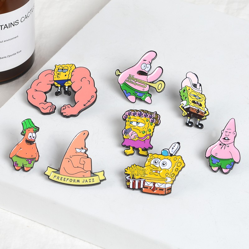 Ghim Cài Áo Nón Hình Hoạt Hình SpongeBob SquarePants Doodle Bob Mermaid Man and Barnacle Cho Trẻ Em