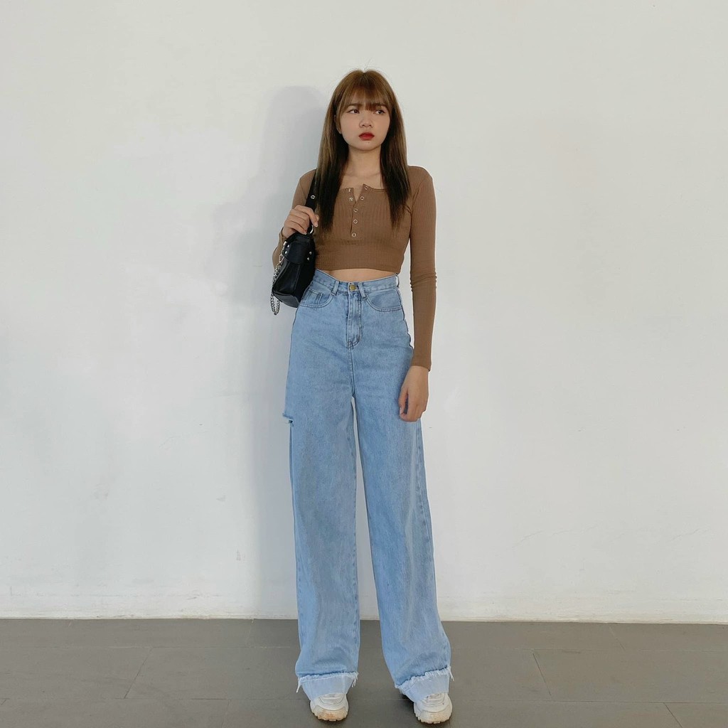 QUẦN JEANS LÊN LAI, Suông rộng dài m7 mặc vô tư, đủ SML hàng sẵn