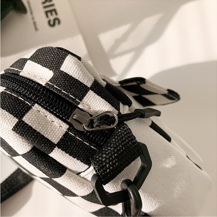 Túi vải đeo chéo nữ mini nhỏ xinh thời trang ulzzang để đồ dùng đi chơi chụp ảnh cute họa tiết Caro