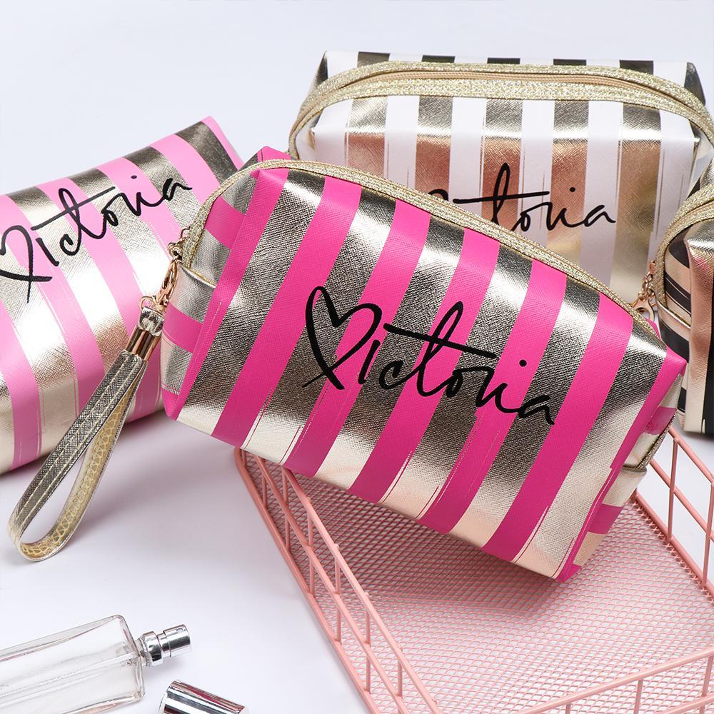 MIHAN1 Túi Đựng Mỹ Phẩm / Tiền Xu Họa Tiết Kẻ Sọc Chống Thấm Nước Tiện