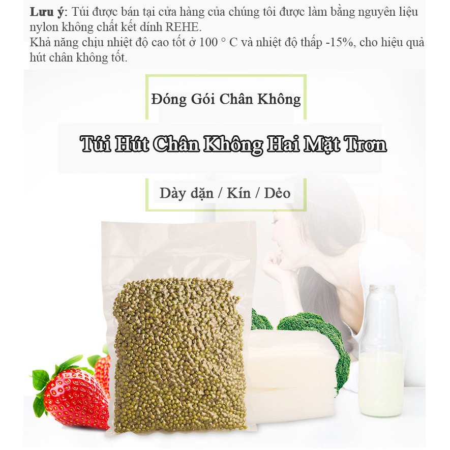 Túi hút chân không thực phẩm hai mặt trơn, 1kg túi hút chân không PA PE trơn dày 16 zem cao cấp đủ size (2 mặt trơn)