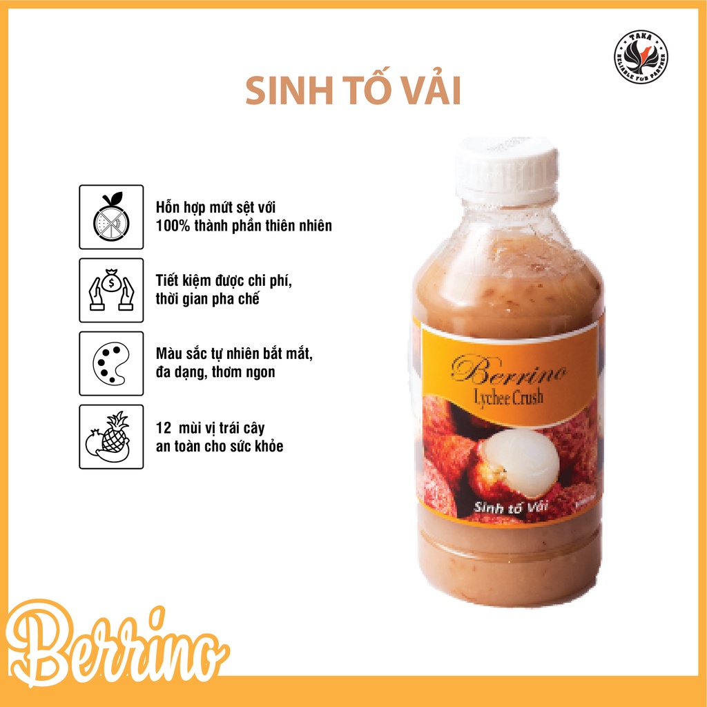 Sinh tố vải Berrino chai 1 lít.Hàng Công ty có sẵn giao ngay