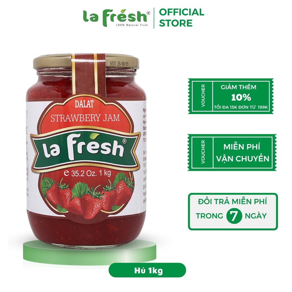 Mứt trái cây Lafresh, mứt Dâu tây hủ thủy tinh 1Kg, nguyên liệu làm bánh