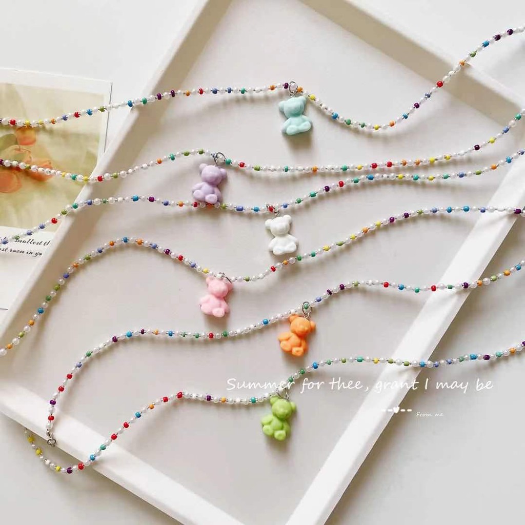 Dây đeo mắt kính xỏ hạt acrylic màu kẹo hình gấu mới