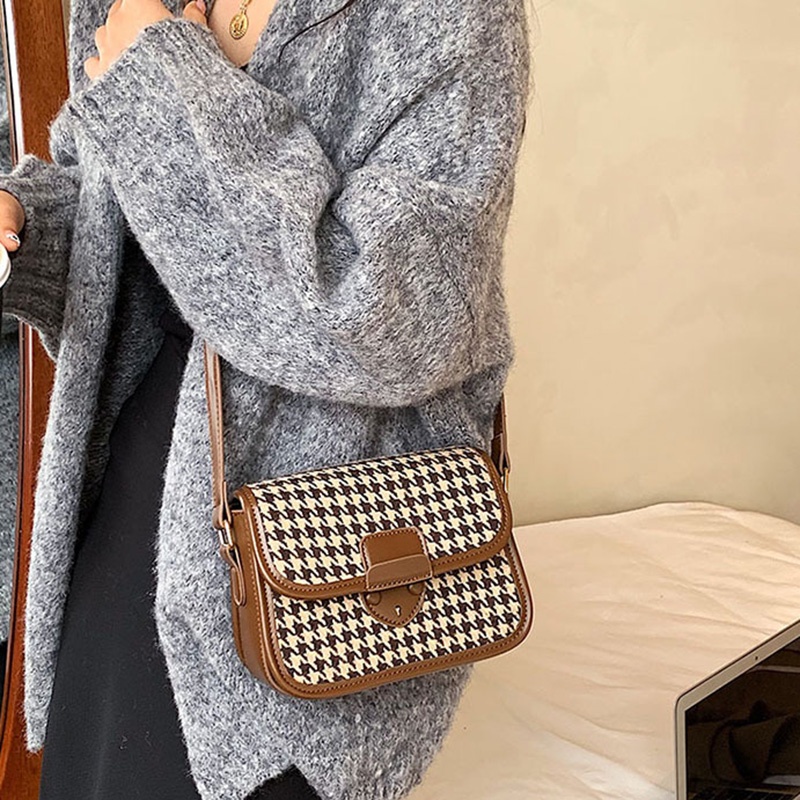 IELGY Túi Đeo Vai Hình Vuông Cỡ Nhỏ Họa Tiết Kẻ Sọc Phong Cách Phương Tây Thời Trang Cho Nữ