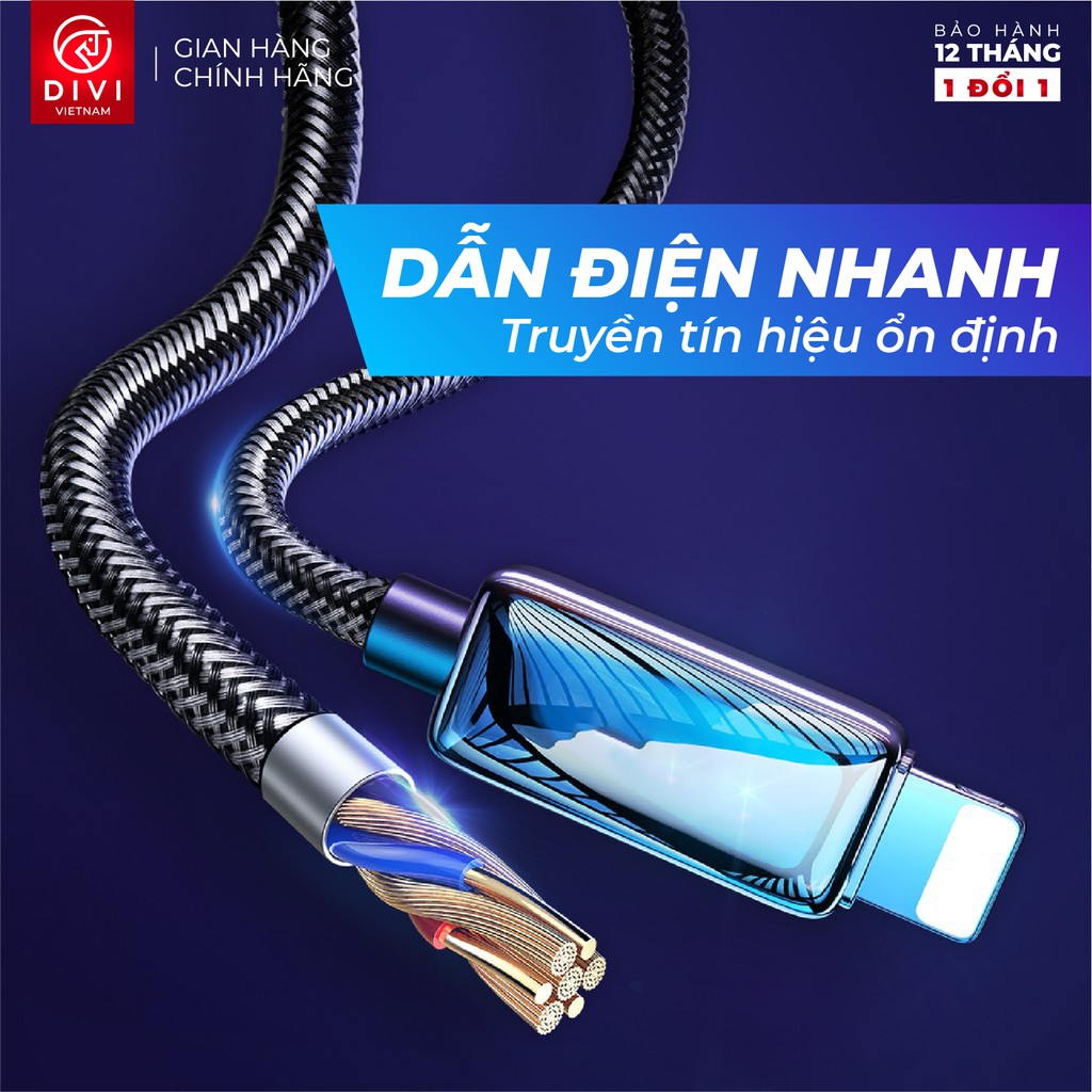 Dây cáp sạc iPhone DIVI P550 - Vỏ bện nylon - Hàng phân phối chính hãng - Bảo hành 12 tháng 1 đổi 1