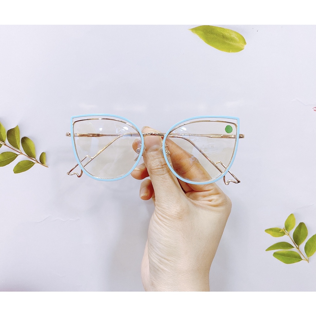 Gọng kính cận nữ MẮT KÍNH XANH mắt mèo viền kim loại 95597
