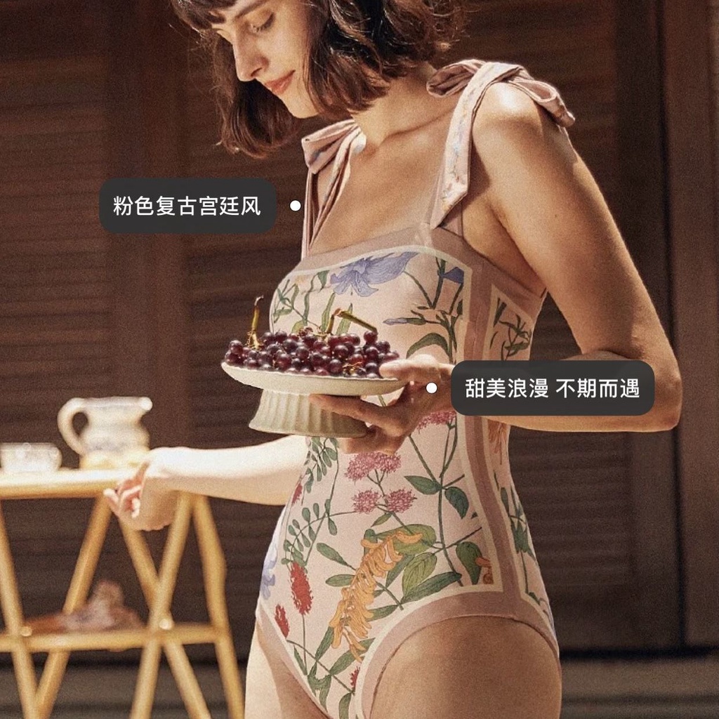 [Swimsuit] Bộ Đồ Bơi Một Mảnh Cột Dây Hai Mặt In Họa Tiết Kiểu Pháp Cổ Điển Quyến Rũ Cho Nữ