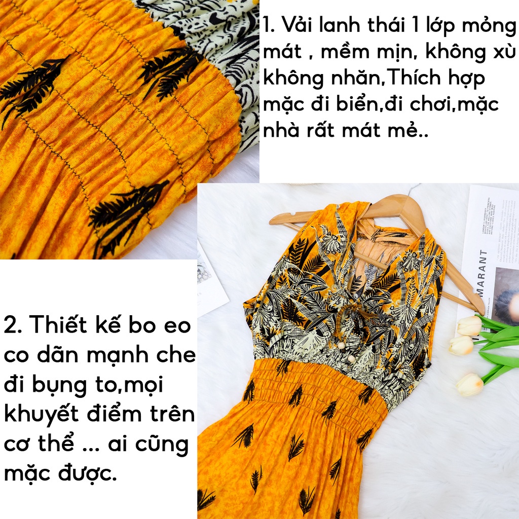Váy maxi đi biển cho mẹ trung niên vải lanh Thái Lan thiết kế xẻ tà AMYRA - Đầm Trung Niên maxi đi biển cao cấp MX015