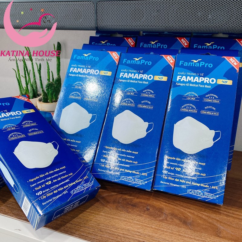 Khẩu trang y tế kháng khuẩn 4D cao cấp Famapro Nam Anh (hộp 10c), lọc bụi giúp bảo vệ gia đình bạn