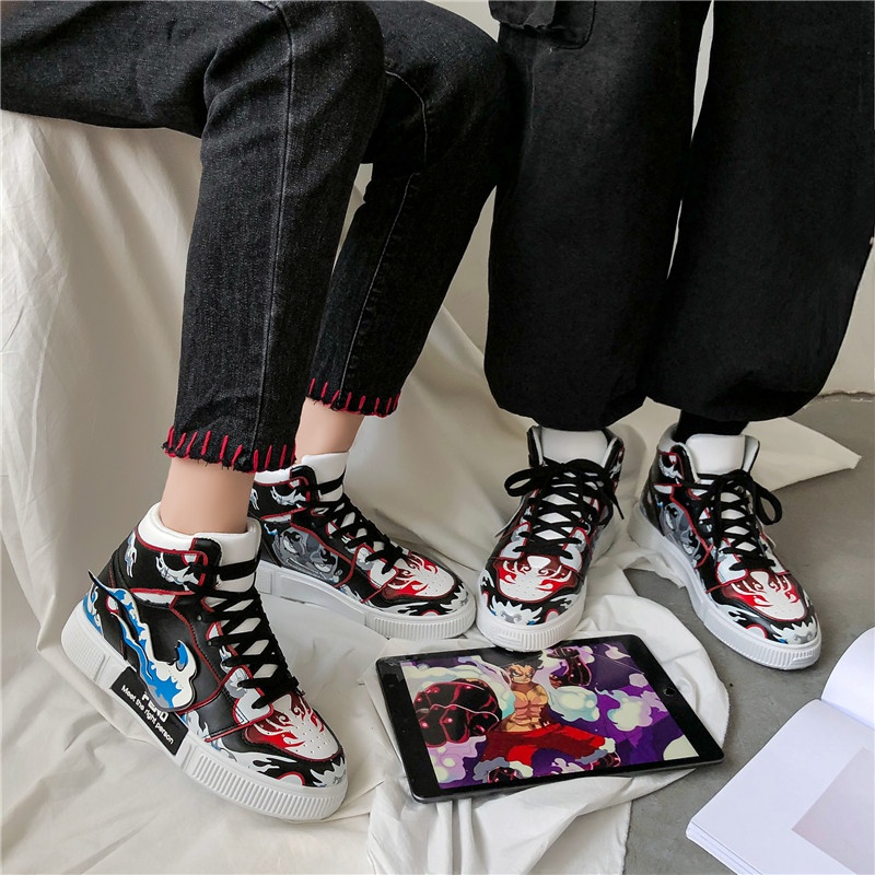 Giày Thể Thao Nam Cổ Cao In Hình Nhân Vật Luffy Zoro Ace Trong Phim One Piece