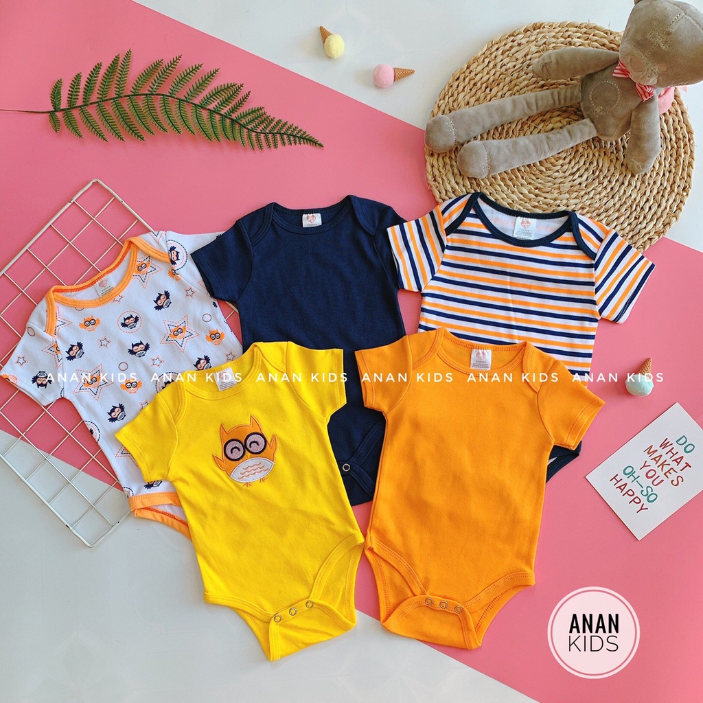 (CHỌN MẪU) Set 5 Bodysuit Body Chip Cộc Tay HPBaBy Đáng Yêu Cho Bé Trai Bé Gái Sơ Sinh Đến 10Kg