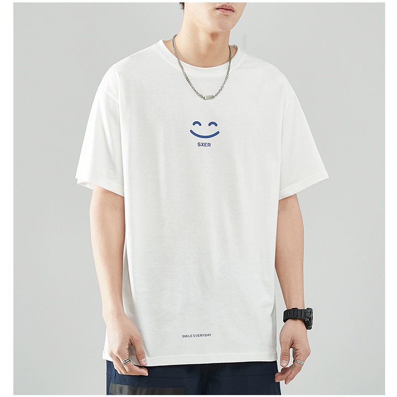 Áo Thun Cotton Tay Ngắn Cổ Tròn In Hình Mặt Cười Thời Trang Mùa Hè Phong Cách Hong Kong