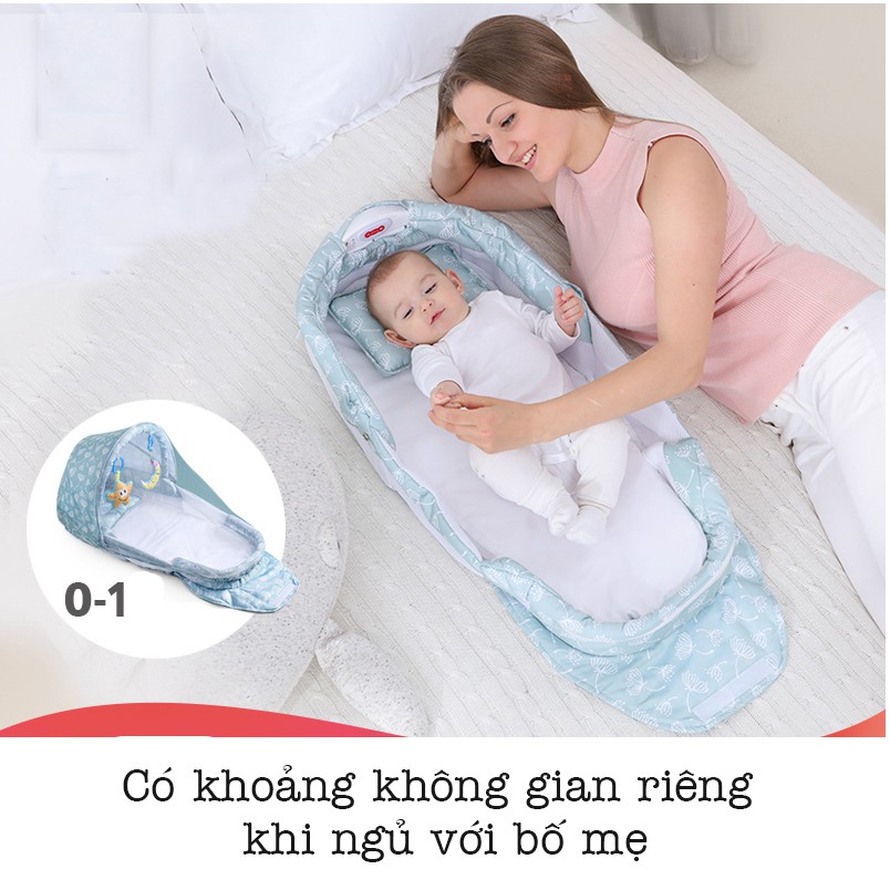 Giường nôi di động,du lịch, nôi ngủ chung bố mẹ Full bộ kèm gối chống bẹp đầu