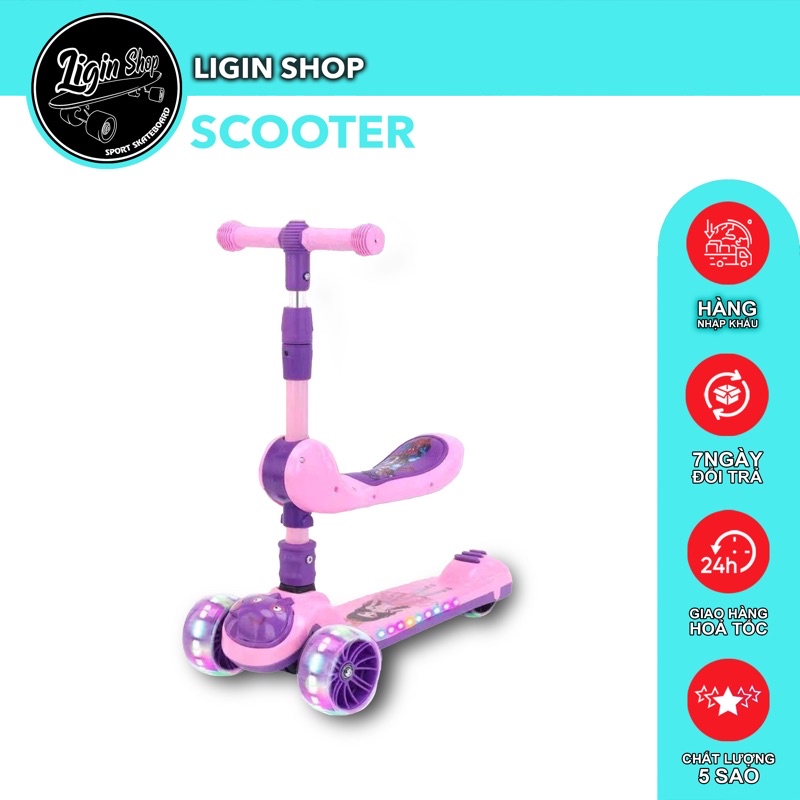 Xe Scooter cho bé, xe chòi chân có đèn và nhạc