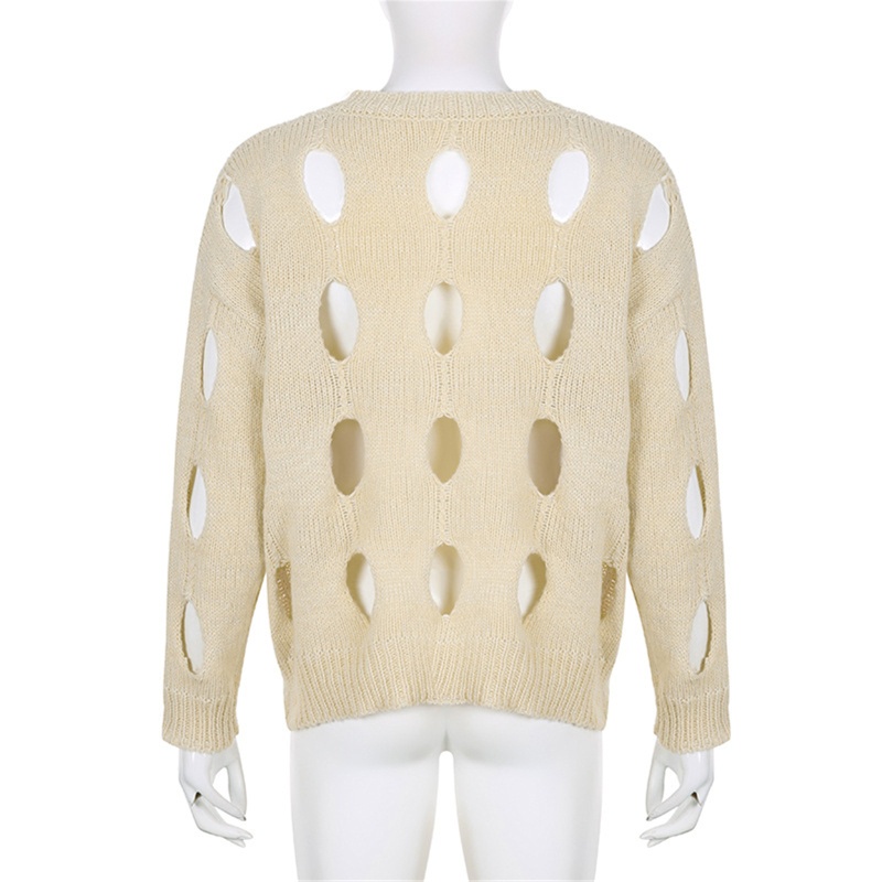 Áo Dệt Kim Tay Dài Y2K Khoét Lỗ Thời Trang Mùa Hè Cho Nữ