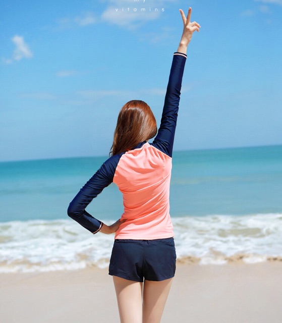 Bikini dài tay đi biển Hàn Quốc đồ bơi chống nắng quần cạp cao