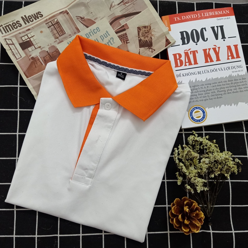 Áo Polo Nam nữ trắng phối màu - Áo thun trơn nam nữ ngắn tay có cổ,chất liệu co dãn 4 chiều cao cấp, IN ẤN theo yêu cầu