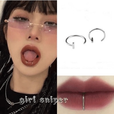 Khuyên môi không cần xỏ bằng thép titan phong cách hip hop cá tính cho nữ
