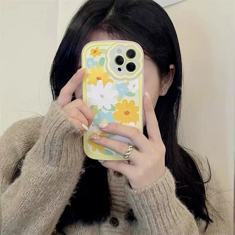 Ốp Điện Thoại Mềm Hình Hoa Màu Vàng Dễ Thương Cho iphone XS Max X XR 7 8 Plus 13 12 11 Pro Max