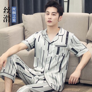 Bộ Đồ Ngủ Pijama Ngắn Tay Vải Lụa Lạnh Cho Nam
