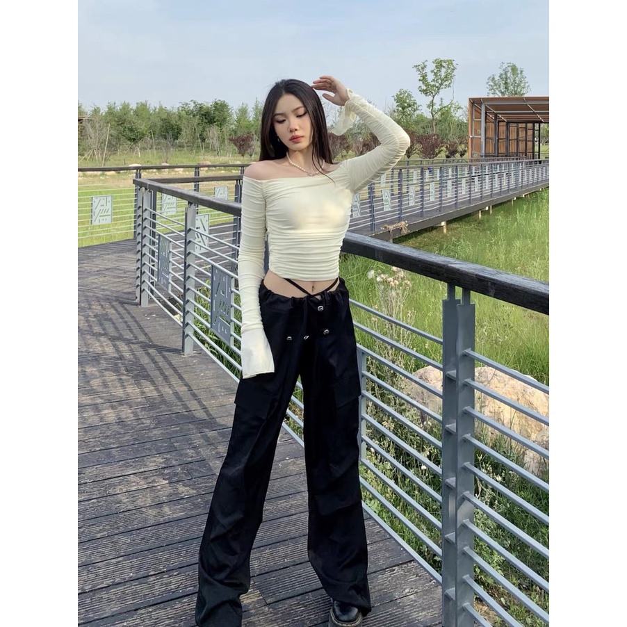 Quần Dài Dáng Rộng Nhiều Túi Màu Sắc Đơn Giản Thời Trang Mùa Xuân Cho Nữ