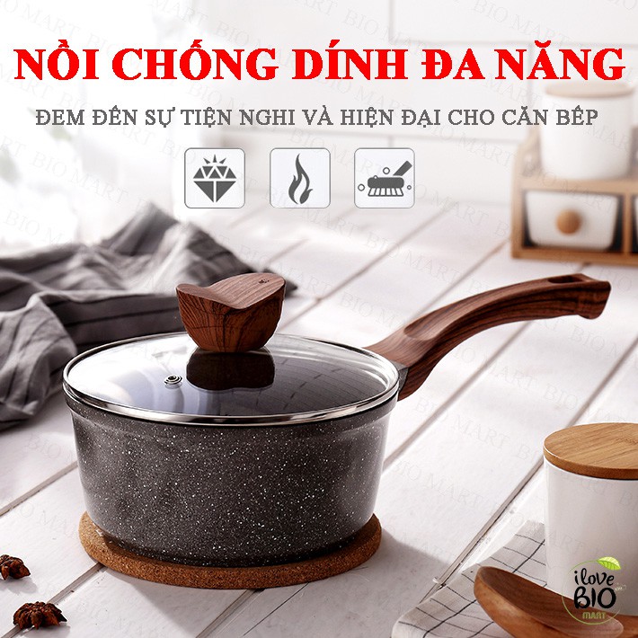 NỒI CHỐNG DÍNH - NỒI QUÁNH VÂN ĐÁ ĐÁY TỪ CHỐNG DÍNH - Có nắp đậy kính cường lực - Tiện lợi cho chiên, xào, kho thức ăn