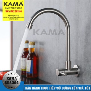 Vòi rửa chén bát lạnh KAMA RC07-L inox 304, gắn tường, thân cao.