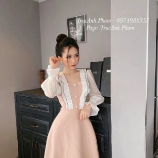 Đầm cổ vuông tay phồng