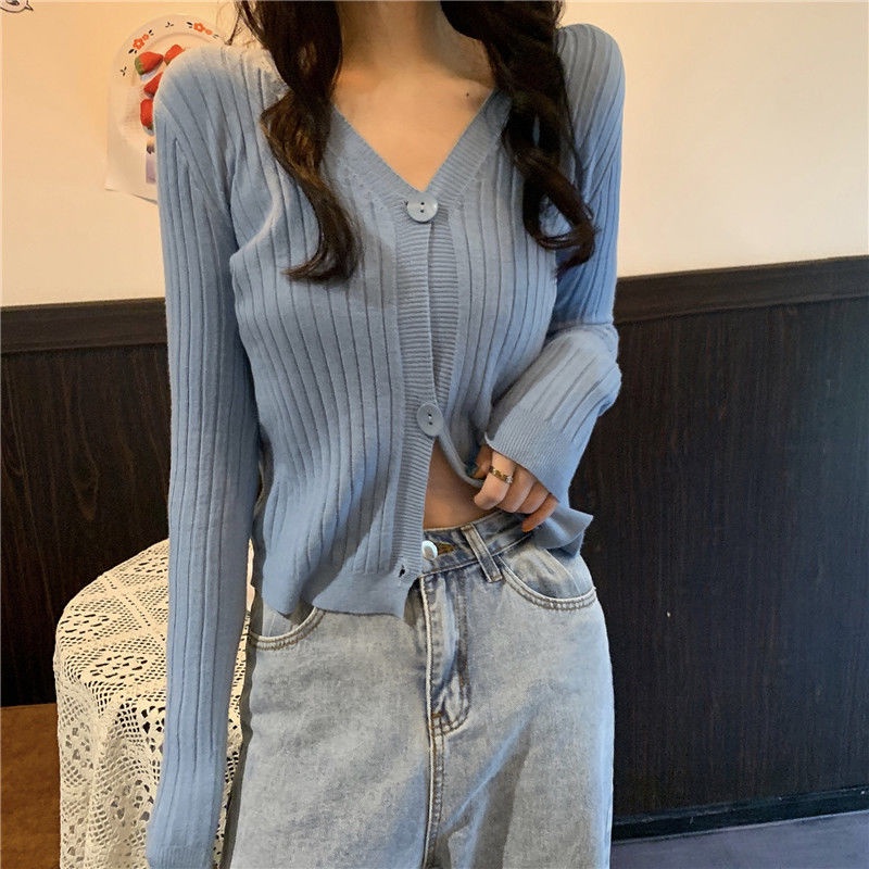 Áo Sweater Trơn Tay Dài Thời Trang Trẻ Trung 204115 Áo Len Cổ Chữ v Form Ôm Kiểu Dáng Đơn Giản Dễ Phối Đồ