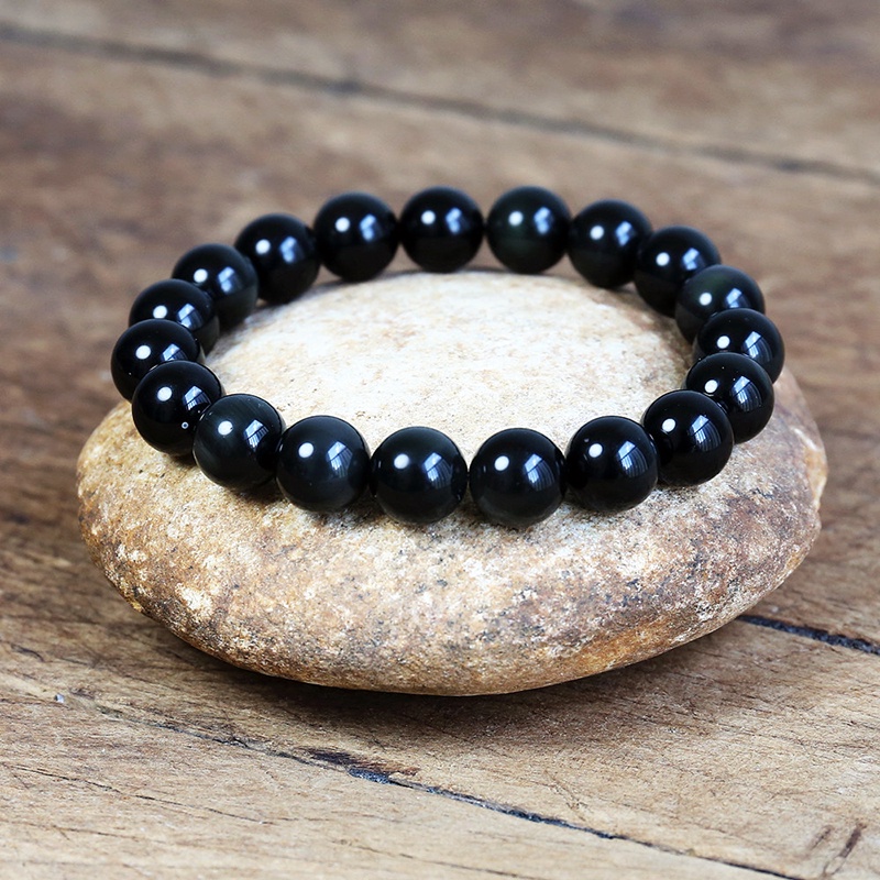 Vòng Tay Đá obsidian Tự Nhiên Màu Đen Mang Lại May Mắn